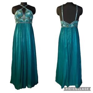 Adrianna Papell Evening Gown Beaded Sequins Turquoise Dress Prom Formal
 8